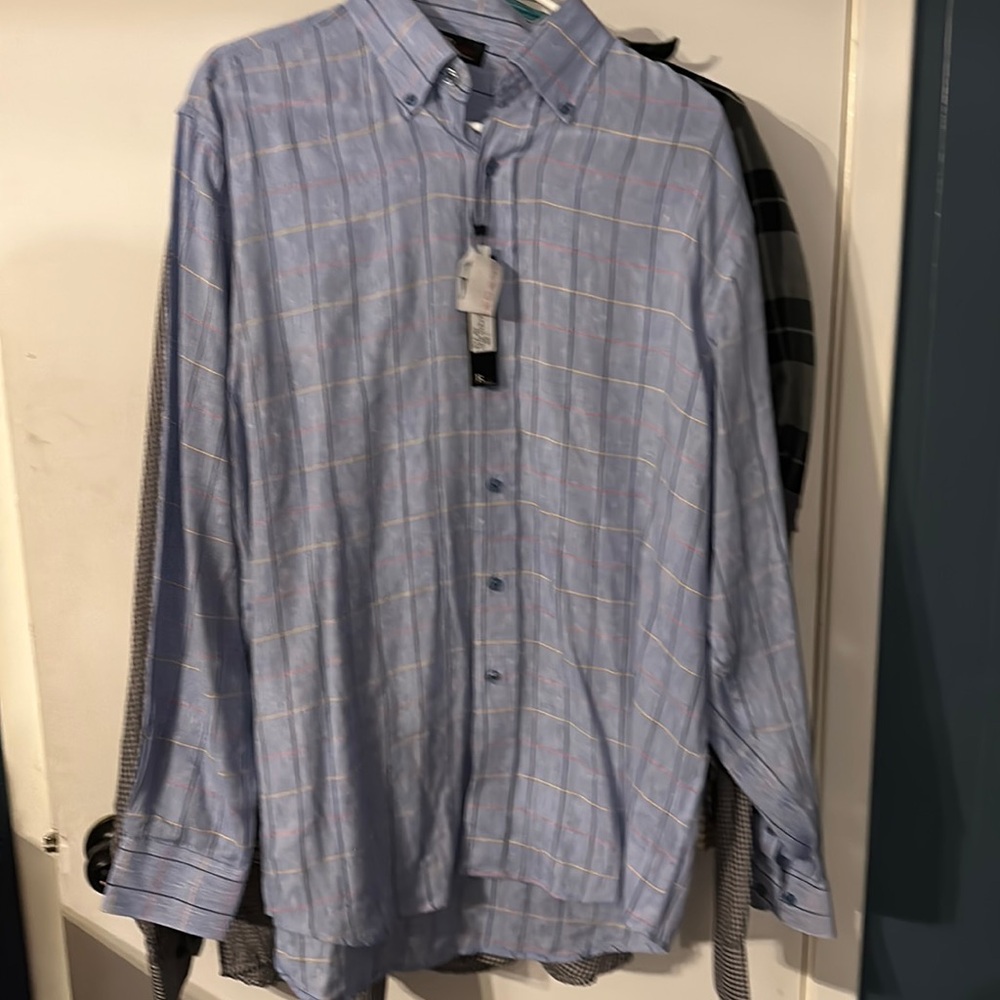 NWT Jon Randall blue striped button up long sleeve shirt. Size Large